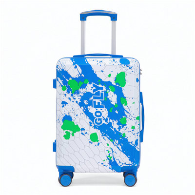 Valise à roulettes 20 pouces pour PC, valise de transport, avec motif imprimé et serrure à combinaison (bleu)
