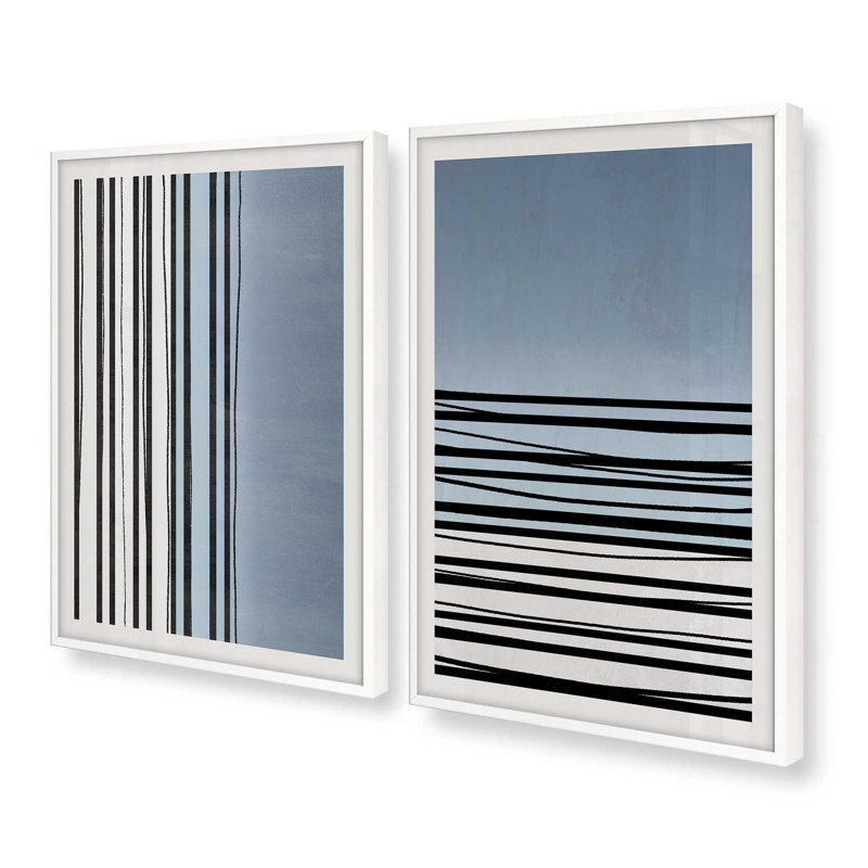 Twilight Stripes, ensemble de 2 reproductions sur papier mat d'archives dans un cadre, Blanc opaque, H 21 po x l 17 po