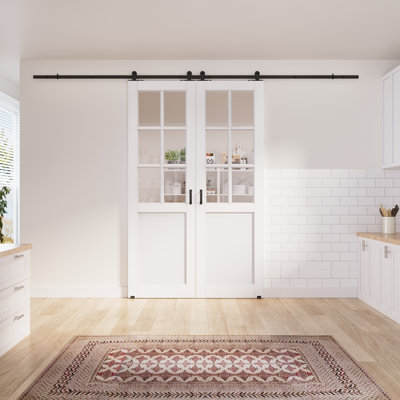 2x30in.x 80in.6 Lite Clear Glass White Door Slab Prefinished Surface With All Barn Door Hardware Kit