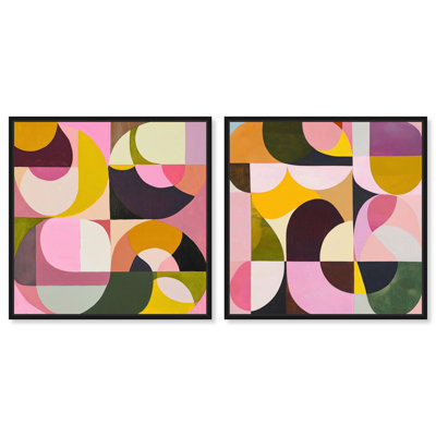 Curvilinear Structures I & II Canvas Print Colorful Wall Decor Set by Art Remedy, Black Frame, 24 x 24