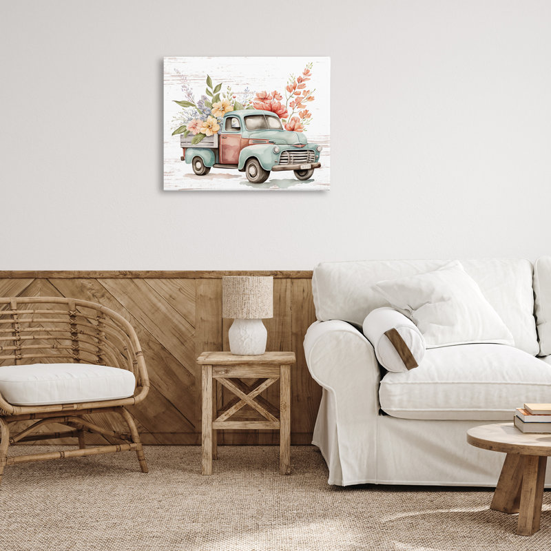 Art mural sur toile Flower Blossom Truck par lettré et doublé, H 24 po x l 30 po