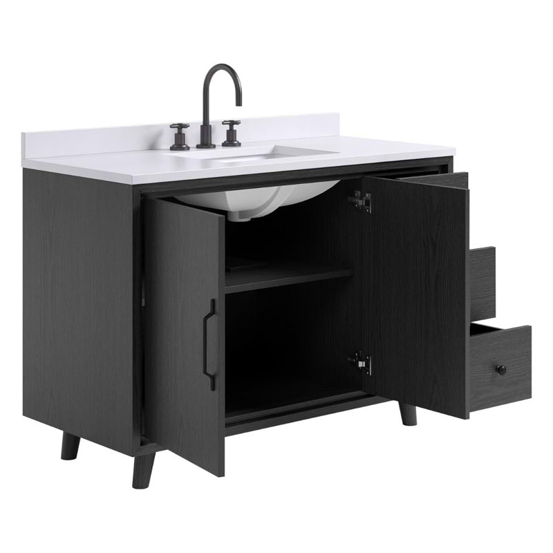 TileBar Studio Vanities Setton Espresso Oak 48" Single Vanity with White Quartz Top, Ebony Oak