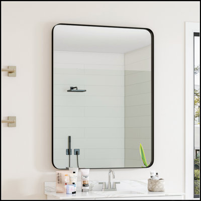 Wall Mounted Black Rectangular Mirror, Modern Design For Bathroom, Living Room, And Bedroom Wall Decor