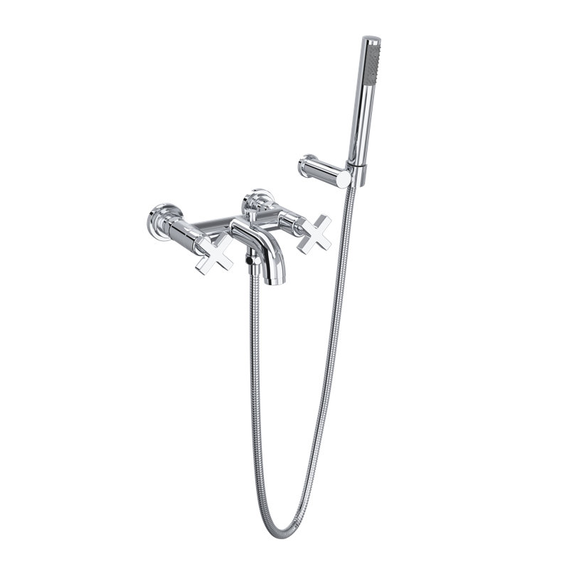Lombardia Exposed Wall Mount Tub Filler, Polished Chrome, Cross Handle