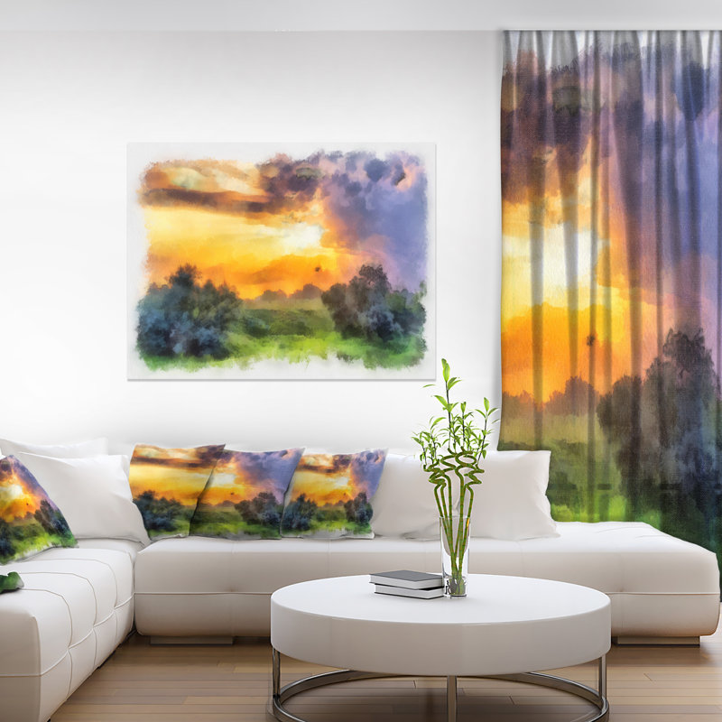 «Beautiful Landscape Watercolor», reproduction d'impression sur toile tendue, H 30 po x l 40 po