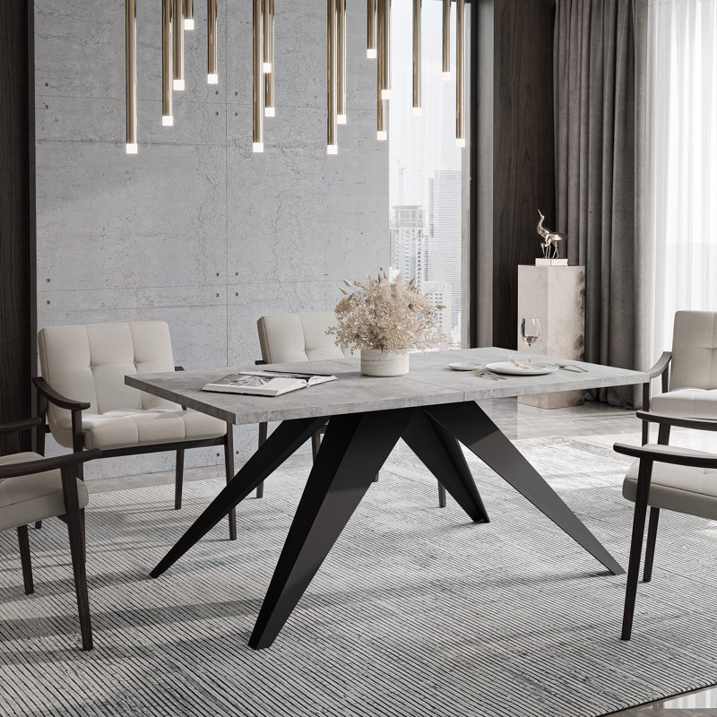 Extendable Metal Base Dining Table, Black, 76cm H x 160cm W x 90cm D