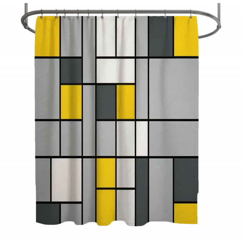 Rideau de douche Mondrian - décor de salle de bain moderne, H 73 po x l 70 po