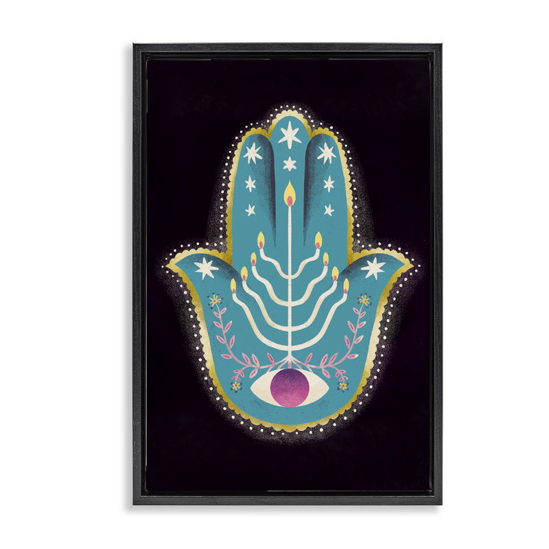 Cadre flottant Spiritual Folk Style Hamsa, design par Hannah Moren, H 25 po x l 17 po, Cadre flottant noir de jais