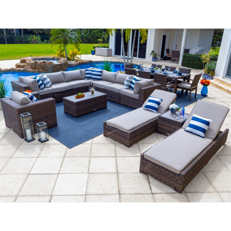 Ensemble de patio 21 pièces en rotin avec coussins Centralmont, Toile Sunbrella® gris argenté, Gris