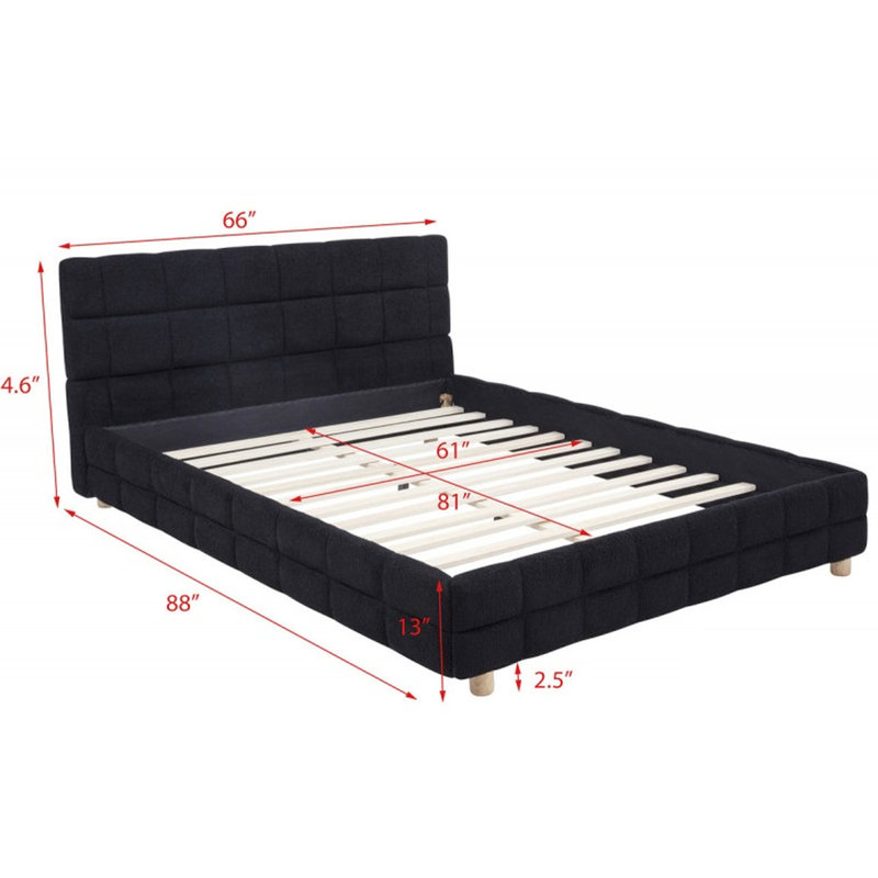 Grand lit plateforme surbaissé en molleton noir grand format