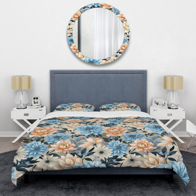Ensemble de housse de couette à motif floral vichy bleu et beige