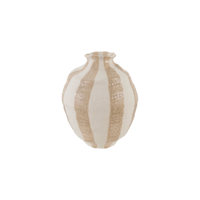 Round Stoneware Striped Dolomite Vase Beige