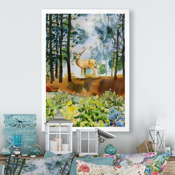 Millwood Pines Deer Landscape Framed On Canvas Painting | Wayfair