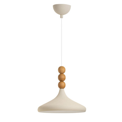 Modern Adjustable Chandelier, Cream & Oak Finish, 13.8 x 7.9 inches Base Plate | Metal Body, Height: 10.6 to 45.7 inches | E27 Socket, Max 40W (Bulb Not Included) | Stylish Lighting for Home & Office Spaces