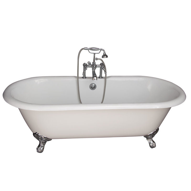 68'' x 30'' Freestanding Soaking Cast Iron Bathtub with Faucet, Copper