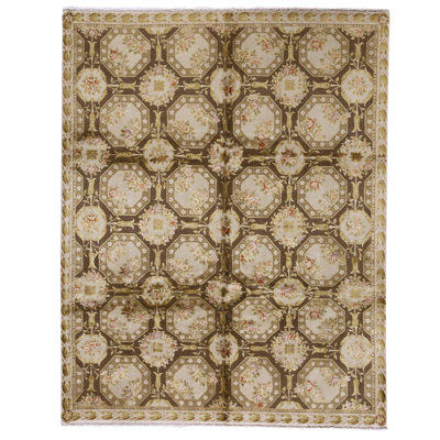 Tapis noisette et crème de haute qualité noué à la main