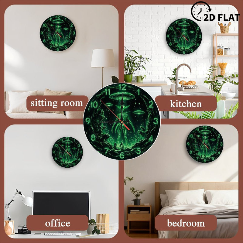 Horloge verte avec des ovni extraterrestres