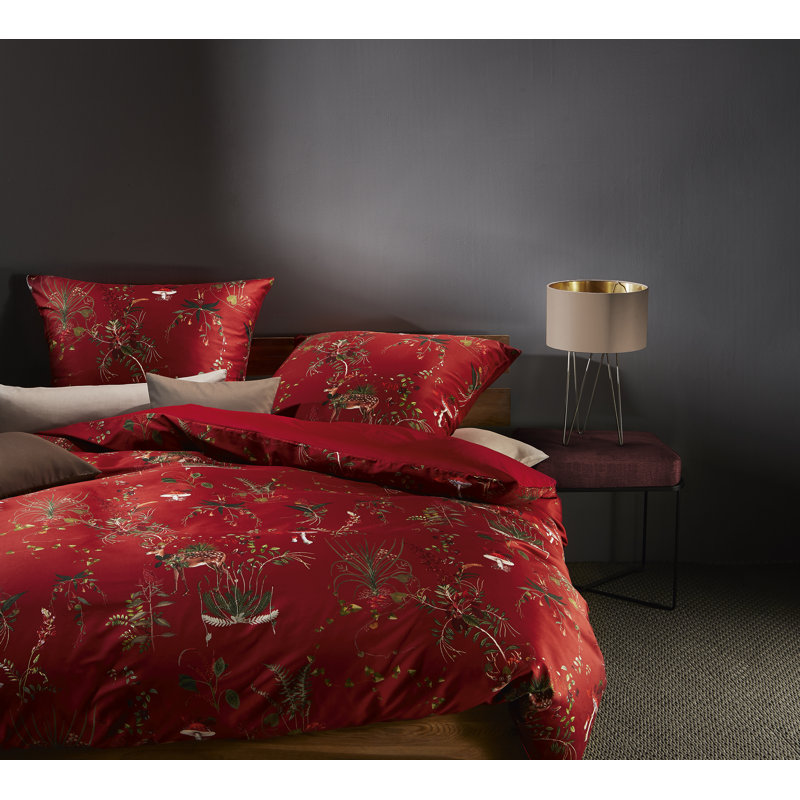Red 100% Cotton Reversible 2 Piece Duvet Cover Set, 135 x 200 cm