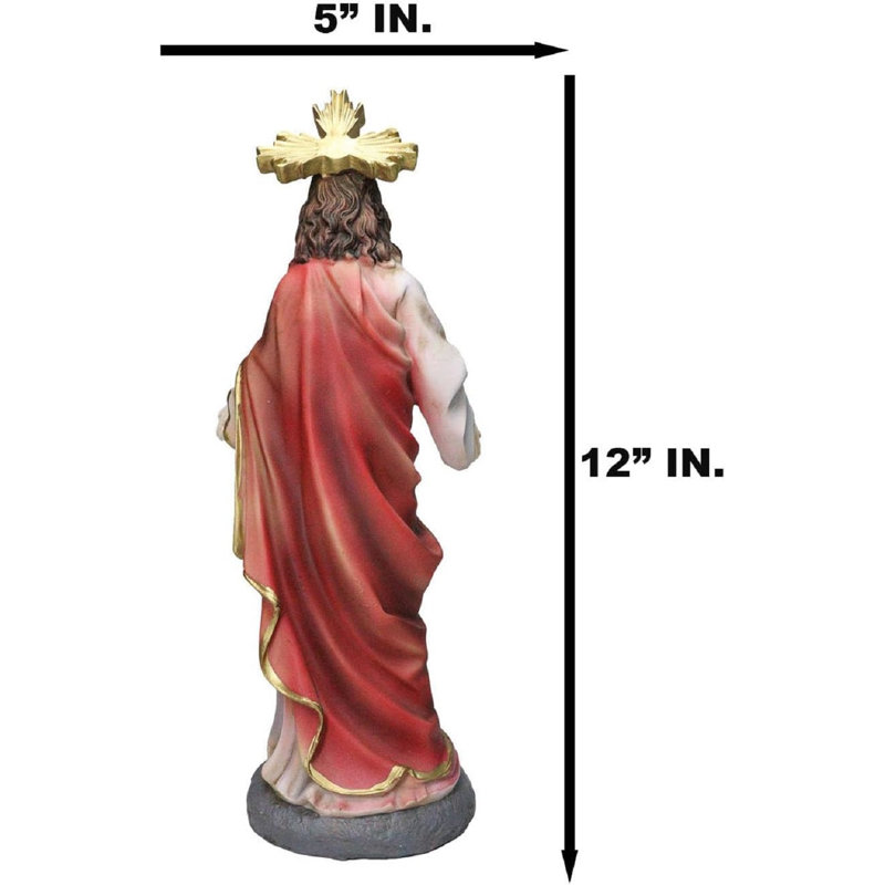 Figurine Catholique Sacré-Cœur de Jésus avec croix crucifix dorée 12 po