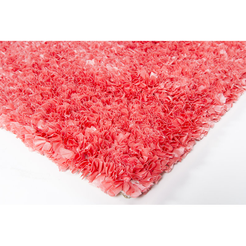 Tapis rouge à poil long fabriqué à la main Arrisson, Rond 3 pi