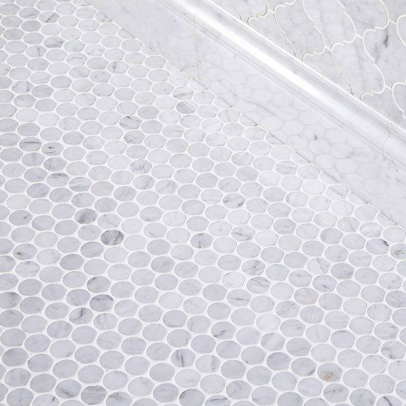 0.75" x 0.75" Marble Penny Round Mosaic Wall & Floor Tile, Honed White