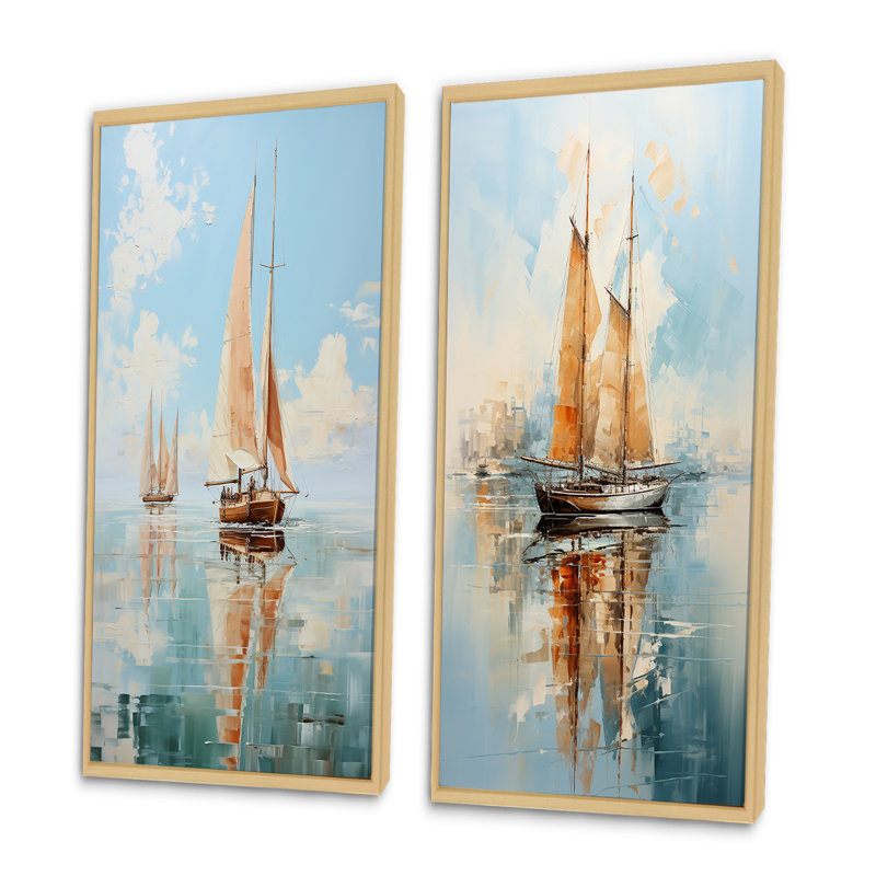 "Minimalisme voilier serein" 2 pièces, Encadrement brun, H 40 po x l 40 po