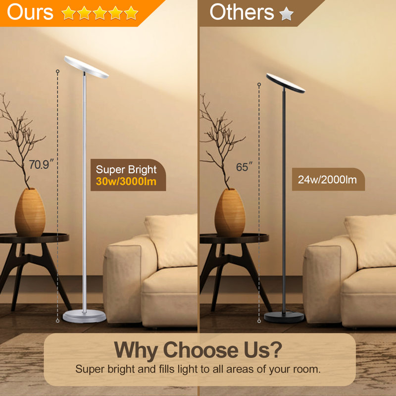 Kaweh 70.87'' Smart LED Floor Lamp - WiFi & Remote Control, Dimmable Lighting for Living Room, Silver Grey