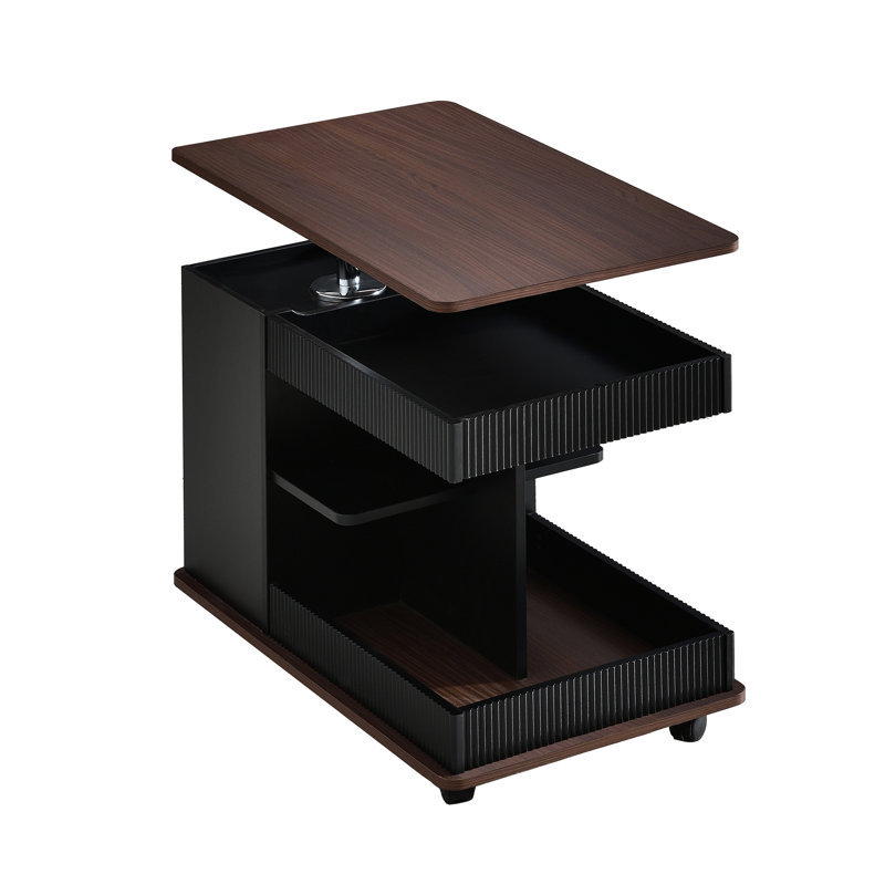 U-Can Adjustable End Table With Wheels, Modern Multifunctional Sofa Side Table With Lift-Top, 360°Rotating Top And Storage Space For Living Room, Small Space