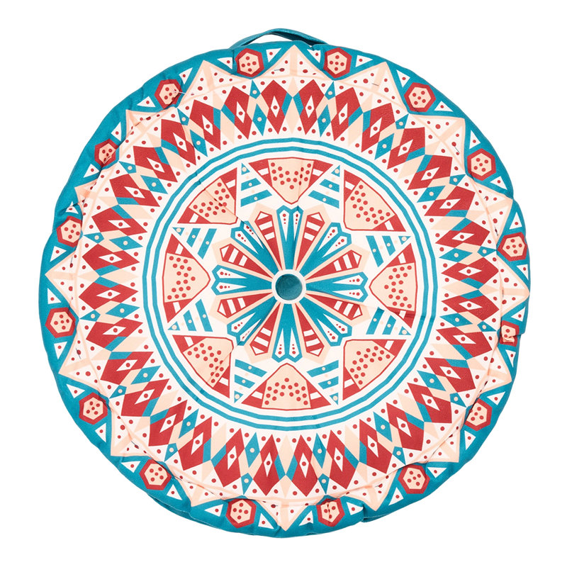 Round Bohemian Tatami Seat Cushion, Green/Beige