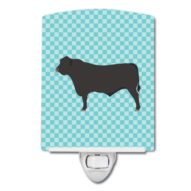 Angus Cow Check Ceramic Night Light, Blue