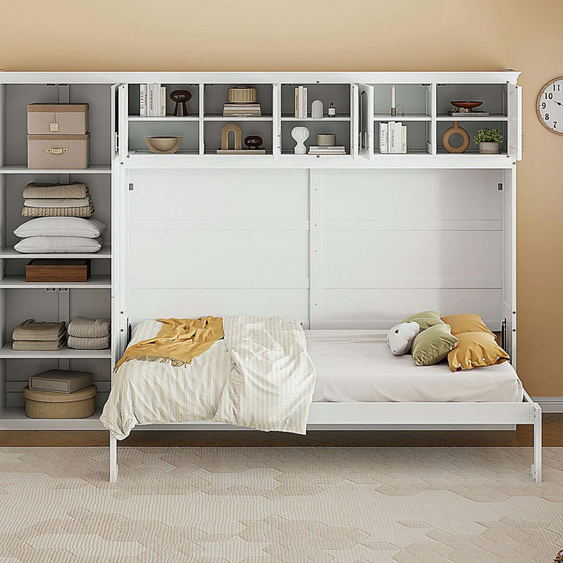 Grand lit escamotable mural avec armoires, grand