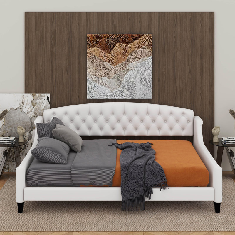 Lit de jour double capitonné de luxe moderne, Beige