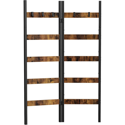 Foldable Blanket Ladder With 5 Removable Hooks, 5-Tier Wall-Leaning Storage Shelf For Towels, Scarves, Quilts, Rustic Decorative Display Rack For Living Room, Bedroom, Bathroom Organization