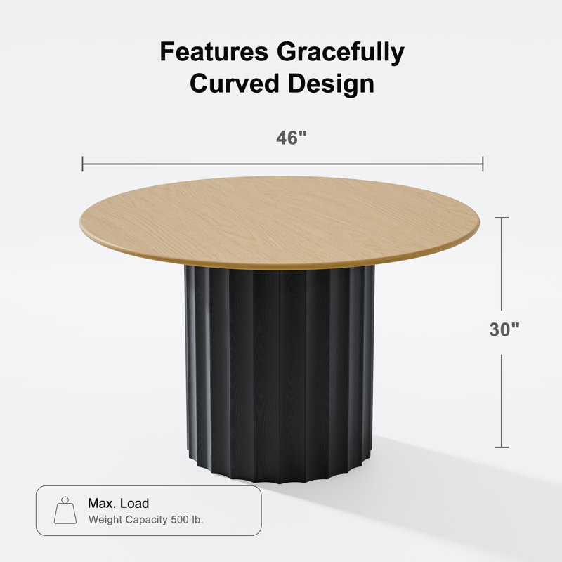 Round Dining Table, Modern Farmhouse Kitchen Table, Small Circle Dining Tables with Wood Strip Base for Kitchen Living Room