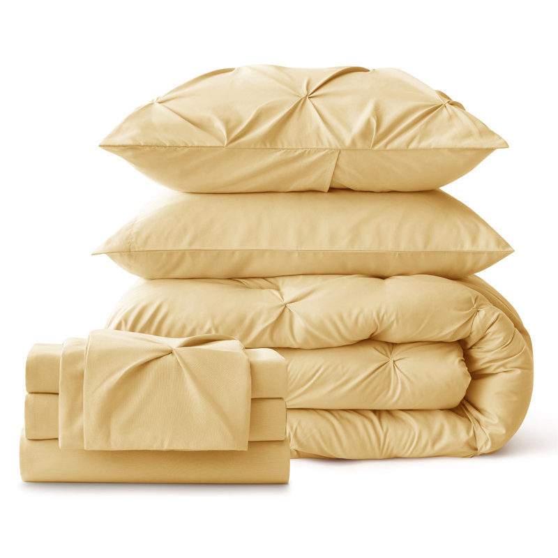 Ensembles de literie Pintuck Pinch Pleat (ensemble de 5 ou 7), Jaune, Grand édredon et 6 pièces supplémentaires