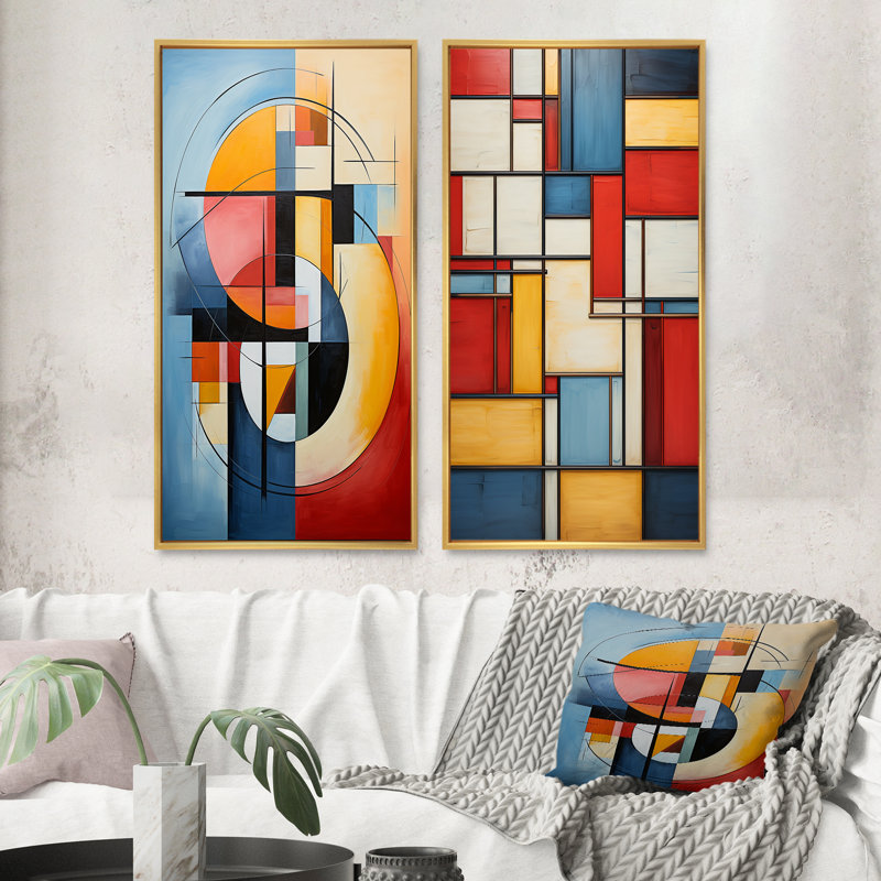 «Geometric Abstraction Focus» 2 - Pièces sur, Encadrement doré, H 40 po x l 40 po