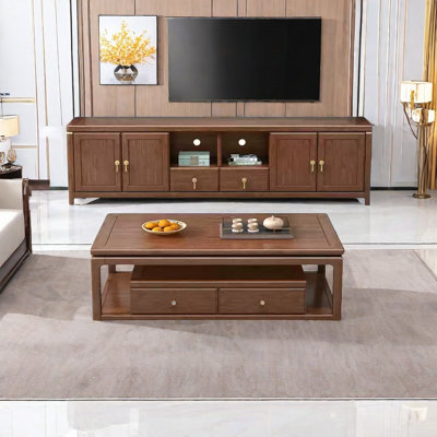 New Chinese walnut TV cabinet coffee table set