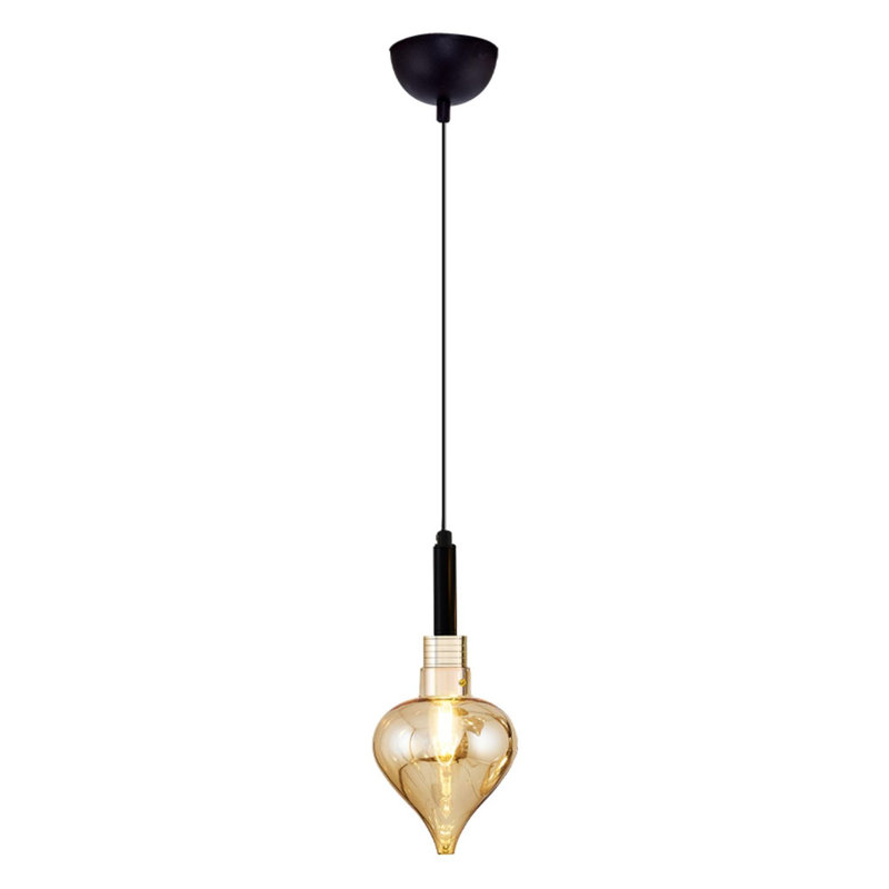 Lustre ambre élégant Cassen, 15 po de diamètre x 47,2 po de hauteur | Corps en métal avec capuchon en verre opale | 1 x douille E14 de 40 W, 3 000 K, 7 800 Lm | Assemblé, indice de protection IP 20 | Parfait pour les salons, les salles à manger et les vestibules