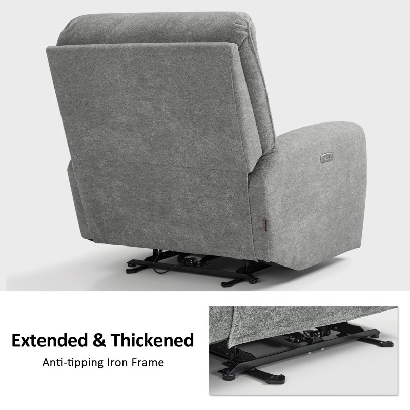 Fauteuil inclinable électrique de 26,4 po de largeur avec ports de charge USB et de type C, tissu, Gris clair