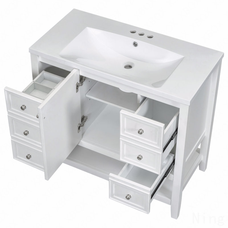Meuble-lavabo 36 po avec lavabo, une armoire et trois tiroirs, Blanc