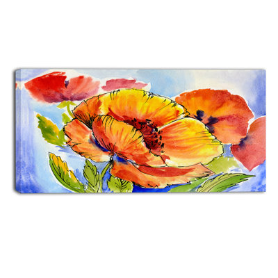 Bouquet of Full Blown Poppies Floral - Wrapped Canvas Print