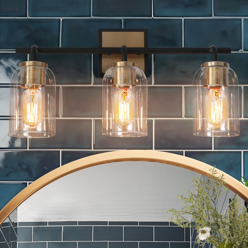 Hazella 3-light Dimmable Transparent Glass Brass/Black Modern Vanity Light