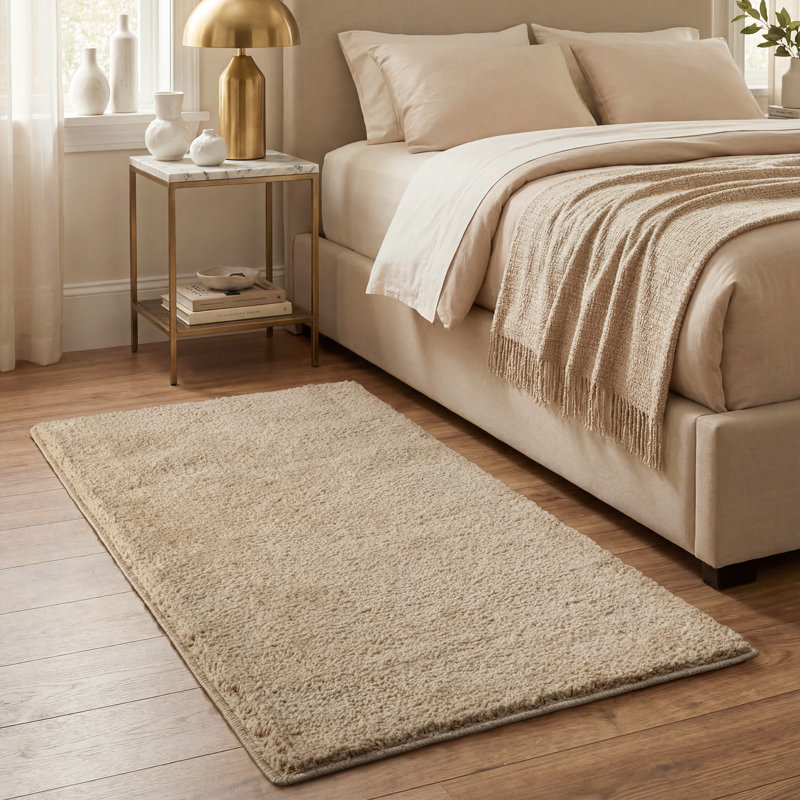 Ronalee Recycled P.E.T Machine Tufted Shag Area Rug, Rectangle 67 x 130 cm, Beige