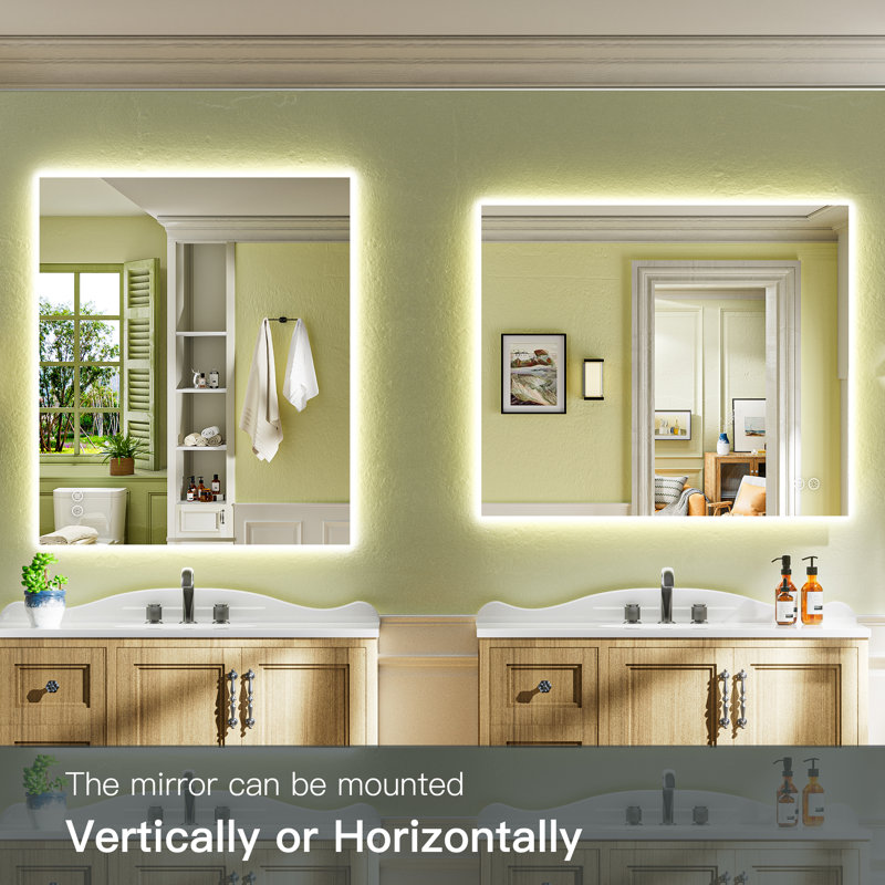 Bathroom LED Mirror with Backlit, Anti Fog Lighted Vanity Mirror with Stepless Dimmable, ETL Listed, IP54 Waterproof, CRI90+, HD Tempered Glass