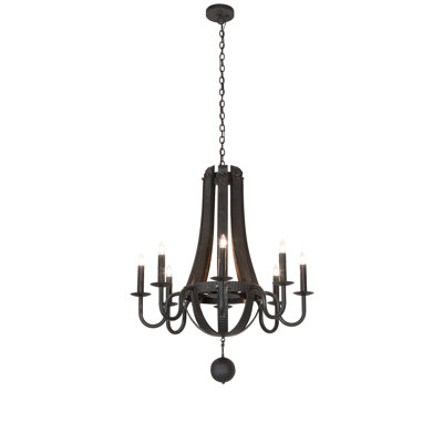 36" Wide Barrel Stave Madera 8 Light Chandelier