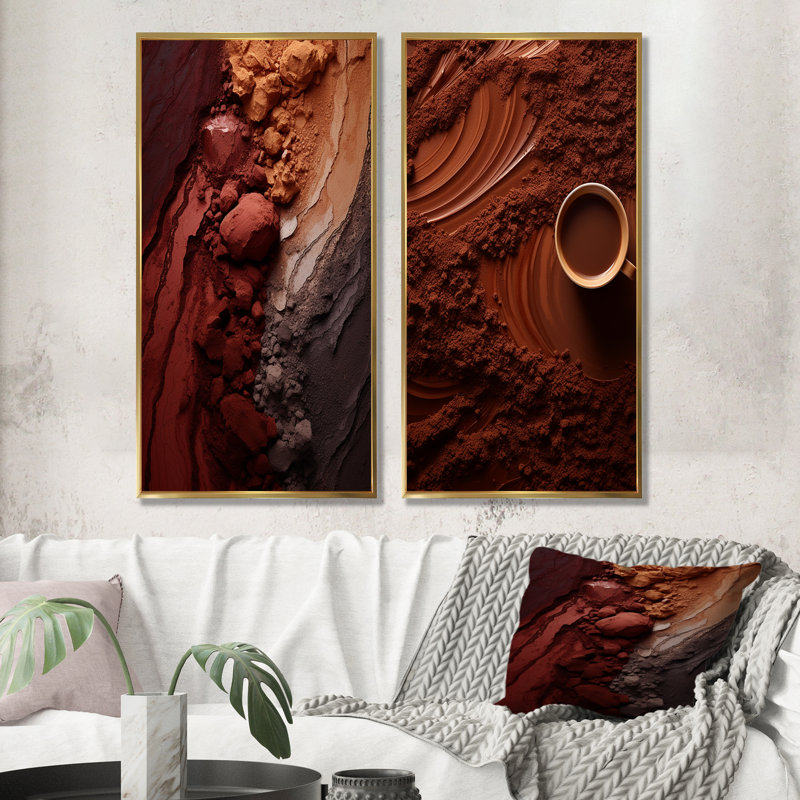 Ensemble de 2 décorations murales café Coffee Mocha Mesa, Encadrement doré, H 40 po x l 41 po