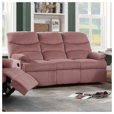 Modern Velvet Manual Recliner Sofa with Pillow Top Arms and Tufted Back, Pink