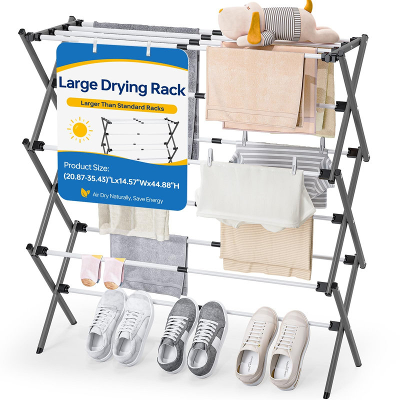 Large Foldable Metal Drying Rack, Grey/White