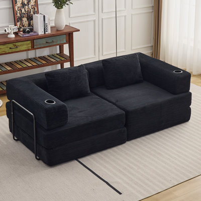 Folding Convertible Sofa Bed For Living Room, Floor Boneless Couch Beds With Cup Holder Designs, Oversized Sleeper Sofa Bed, Modular Couches For Livin by Mercer41