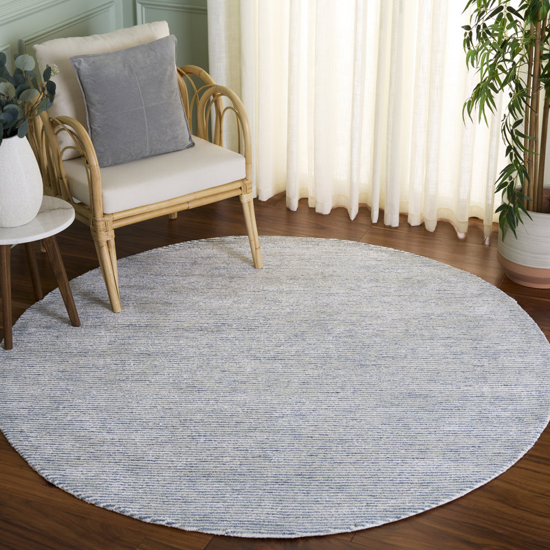 Ajnesh Hand Tufted Viscose/Wool Rug in Blue/Ivory, Round 6'